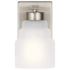 Vionnet 1-Light Brushed Nickel Bathroom Indoor Wall Sconce with Satin Etched Glass Shade by KICHLER -Kichler Sales brushed nickel kichler vanity lighting 55010ni 4f 1000