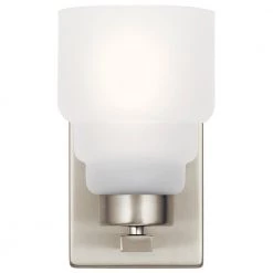 Vionnet 1-Light Brushed Nickel Bathroom Indoor Wall Sconce with Satin Etched Glass Shade by KICHLER -Kichler Sales brushed nickel kichler vanity lighting 55010ni c3 1000