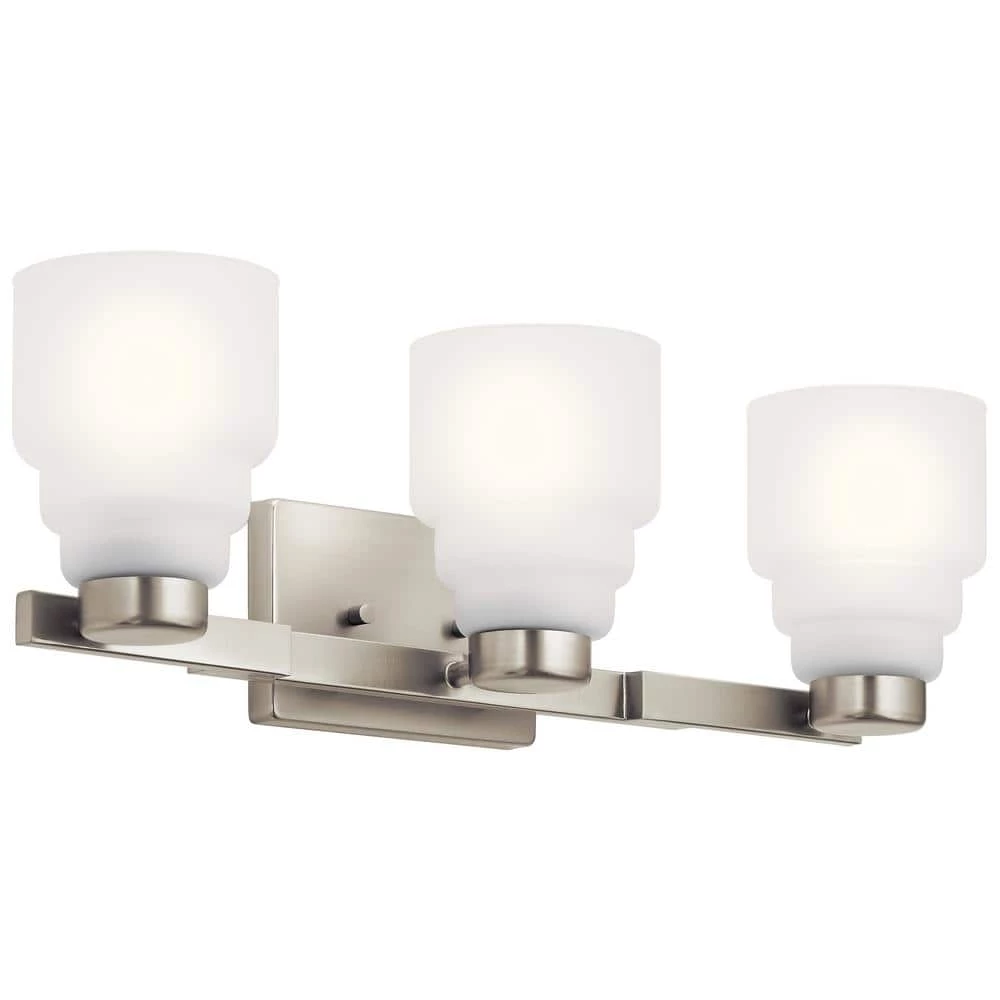 Vionnet 7 in. 3-Light Brushed Nickel Bathroom Vanity Light with Clear Glass Shade by KICHLER 3 Vionnet 7 in. 3-Light Brushed Nickel Bathroom Vanity Light with Clear Glass Shade by KICHLER