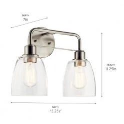 Meller 15.25 in. 2-Light Brushed Nickel Bathroom Vanity Light with Clear Glass by KICHLER -Kichler Sales brushed nickel kichler vanity lighting 55101ni 44 1000