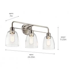 Meller 24.25 in. 3-Light Brushed Nickel Bathroom Vanity Light with Clear Glass by KICHLER -Kichler Sales brushed nickel kichler vanity lighting 55102ni 44 1000