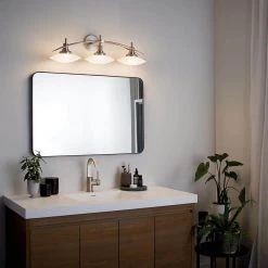 Structures 3-Light Brushed Nickel Bathroom Vanity Light with Satin Etched Glass by KICHLER -Kichler Sales brushed nickel kichler vanity lighting 6463ni 1f 1000