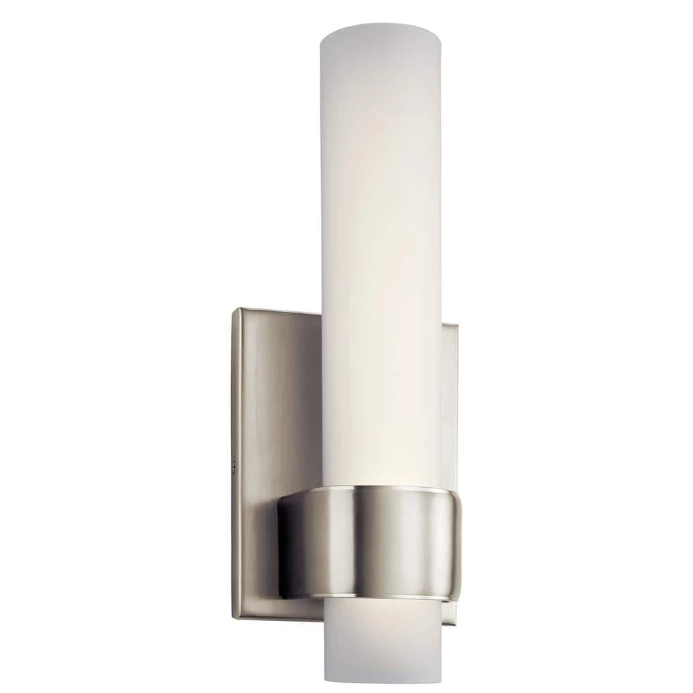 Izza 21-Watt Brushed Nickel Integrated LED Bathroom Indoor Wall Sconce with Frosted Glass Shade by KICHLER 3 Izza 21-Watt Brushed Nickel Integrated LED Bathroom Indoor Wall Sconce with Frosted Glass Shade by KICHLER