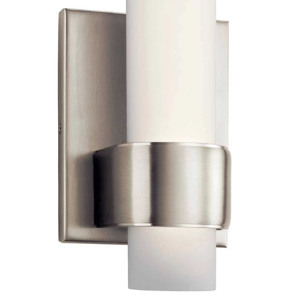 Izza 21-Watt Brushed Nickel Integrated LED Bathroom Indoor Wall Sconce with Frosted Glass Shade by KICHLER 4 Izza 21-Watt Brushed Nickel Integrated LED Bathroom Indoor Wall Sconce with Frosted Glass Shade by KICHLER - Image 2