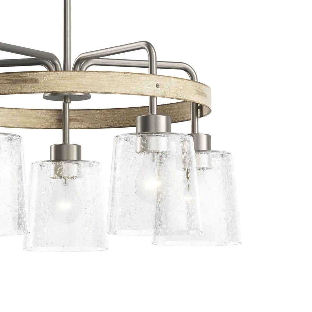 Bolson 5-Light Brushed Nickel with Distressed Antique White Accent Chandelier with Clear Seeded Glass Shades by KICHLER 7 Bolson 5-Light Brushed Nickel with Distressed Antique White Accent Chandelier with Clear Seeded Glass Shades by KICHLER - Image 5
