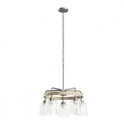 Bolson 5-Light Brushed Nickel with Distressed Antique White Accent Chandelier with Clear Seeded Glass Shades by KICHLER
