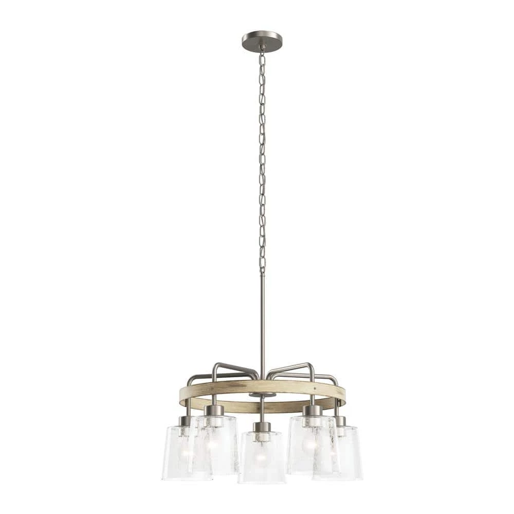 Bolson 5-Light Brushed Nickel with Distressed Antique White Accent Chandelier with Clear Seeded Glass Shades by KICHLER 3 Bolson 5-Light Brushed Nickel with Distressed Antique White Accent Chandelier with Clear Seeded Glass Shades by KICHLER