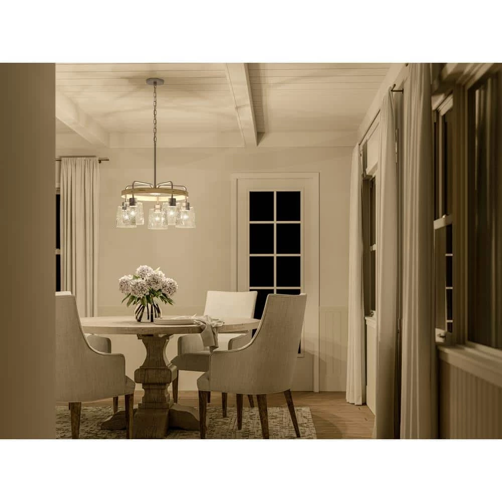 Bolson 5-Light Brushed Nickel with Distressed Antique White Accent Chandelier with Clear Seeded Glass Shades by KICHLER 10 Bolson 5-Light Brushed Nickel with Distressed Antique White Accent Chandelier with Clear Seeded Glass Shades by KICHLER - Image 8