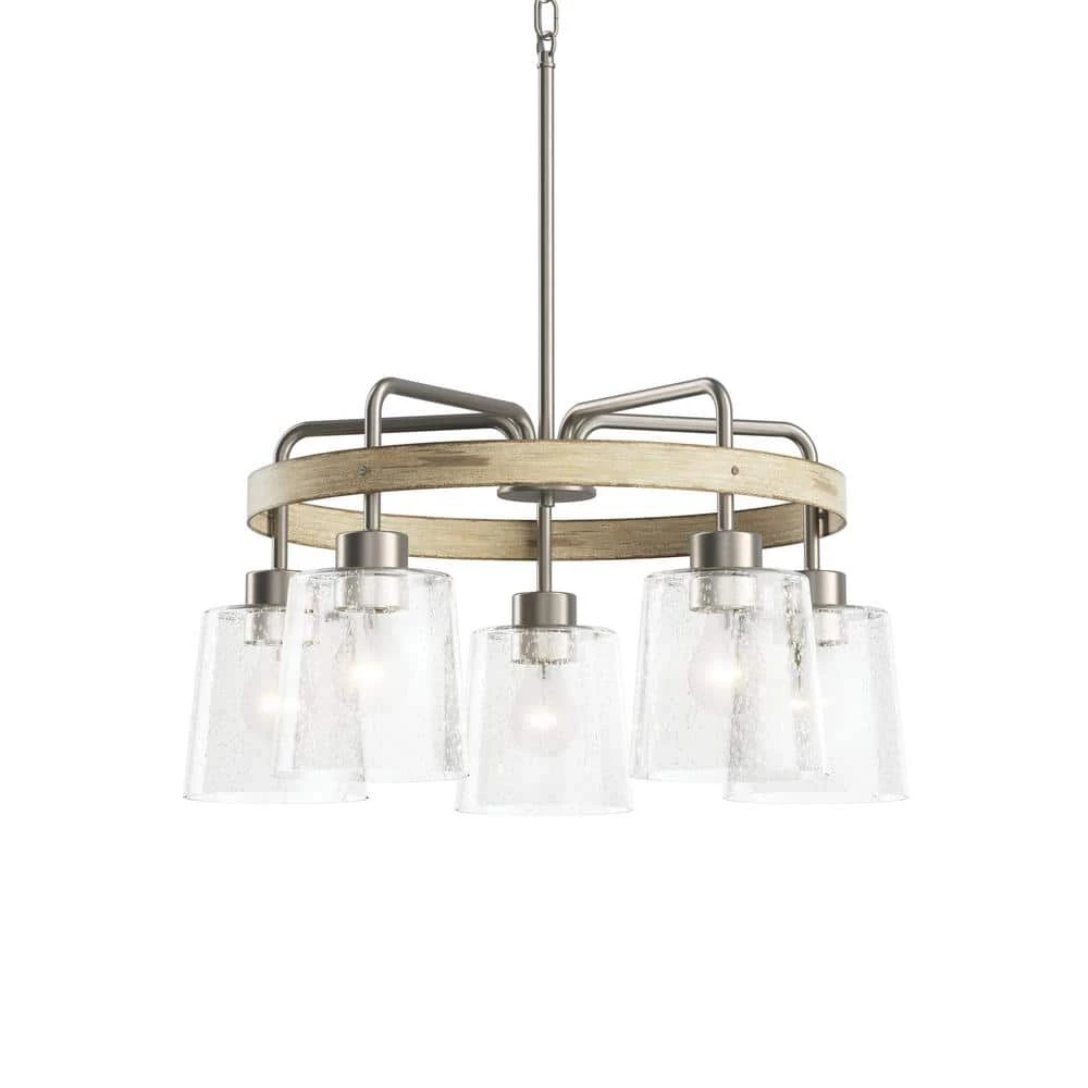 Bolson 5-Light Brushed Nickel with Distressed Antique White Accent Chandelier with Clear Seeded Glass Shades by KICHLER 6 Bolson 5-Light Brushed Nickel with Distressed Antique White Accent Chandelier with Clear Seeded Glass Shades by KICHLER - Image 4