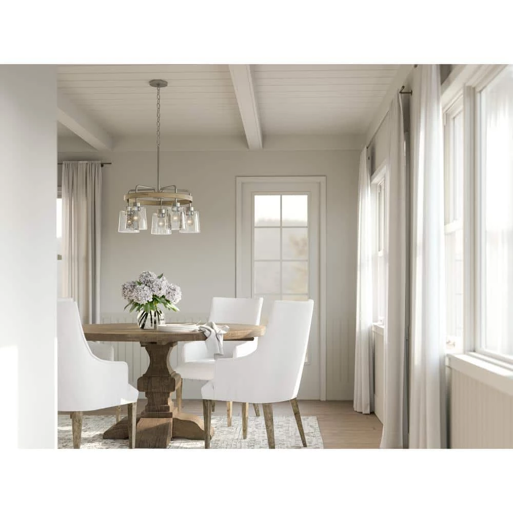 Bolson 5-Light Brushed Nickel with Distressed Antique White Accent Chandelier with Clear Seeded Glass Shades by KICHLER 4 Bolson 5-Light Brushed Nickel with Distressed Antique White Accent Chandelier with Clear Seeded Glass Shades by KICHLER - Image 2