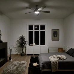 Geno 54 in. Integrated LED Indoor Brushed Stainless Steel Downrod Mount Ceiling Fan with Light Kit and Remote Control by KICHLER -Kichler Sales brushed stainless steel kichler ceiling fans with lights 330001bss 1d 1000