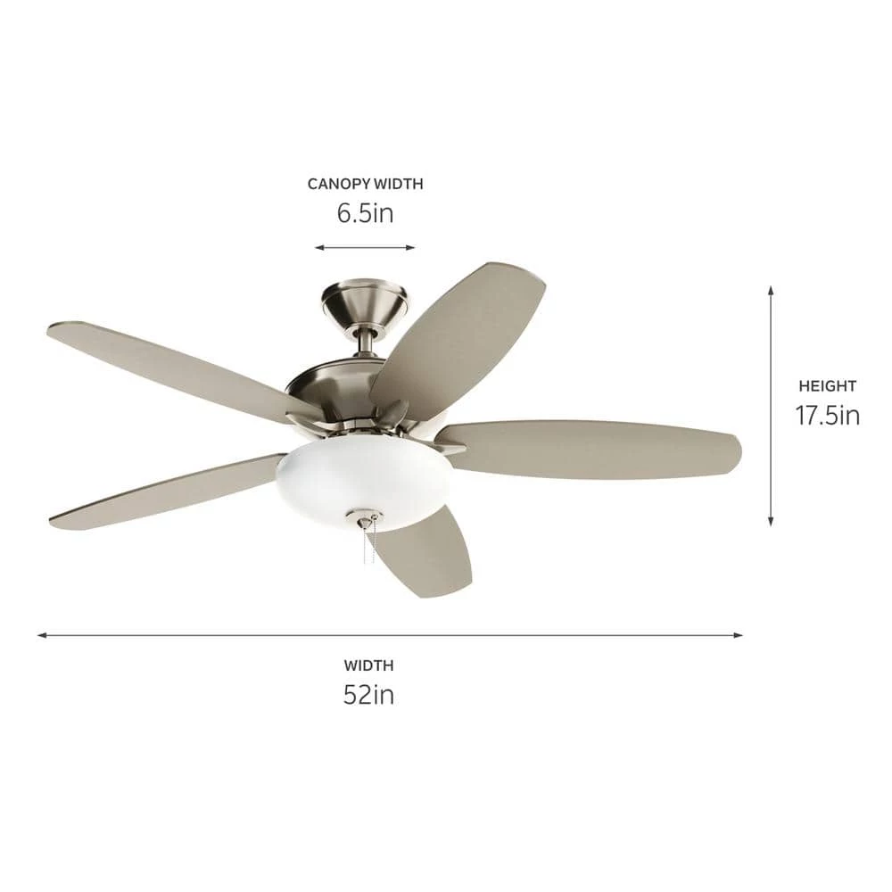Renew Select 52 in. LED Indoor Brushed Stainless Steel Dual Mount Ceiling Fan with Pull Chain by KICHLER 8 Renew Select 52 in. LED Indoor Brushed Stainless Steel Dual Mount Ceiling Fan with Pull Chain by KICHLER - Image 6