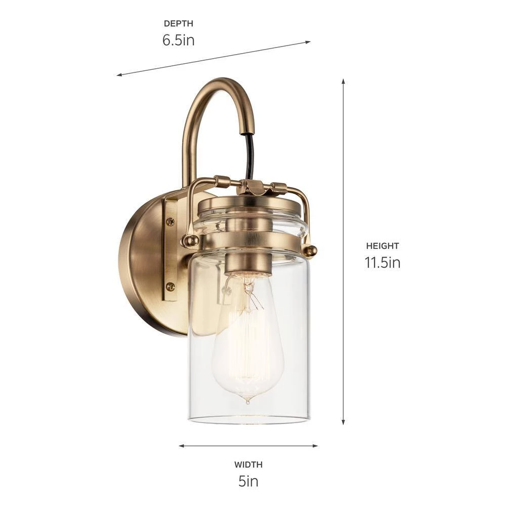 Brinley 1-Light Champagne Bronze Bathroom Indoor Wall Sconce with Clear Glass Shade by KICHLER 6 Brinley 1-Light Champagne Bronze Bathroom Indoor Wall Sconce with Clear Glass Shade by KICHLER - Image 4