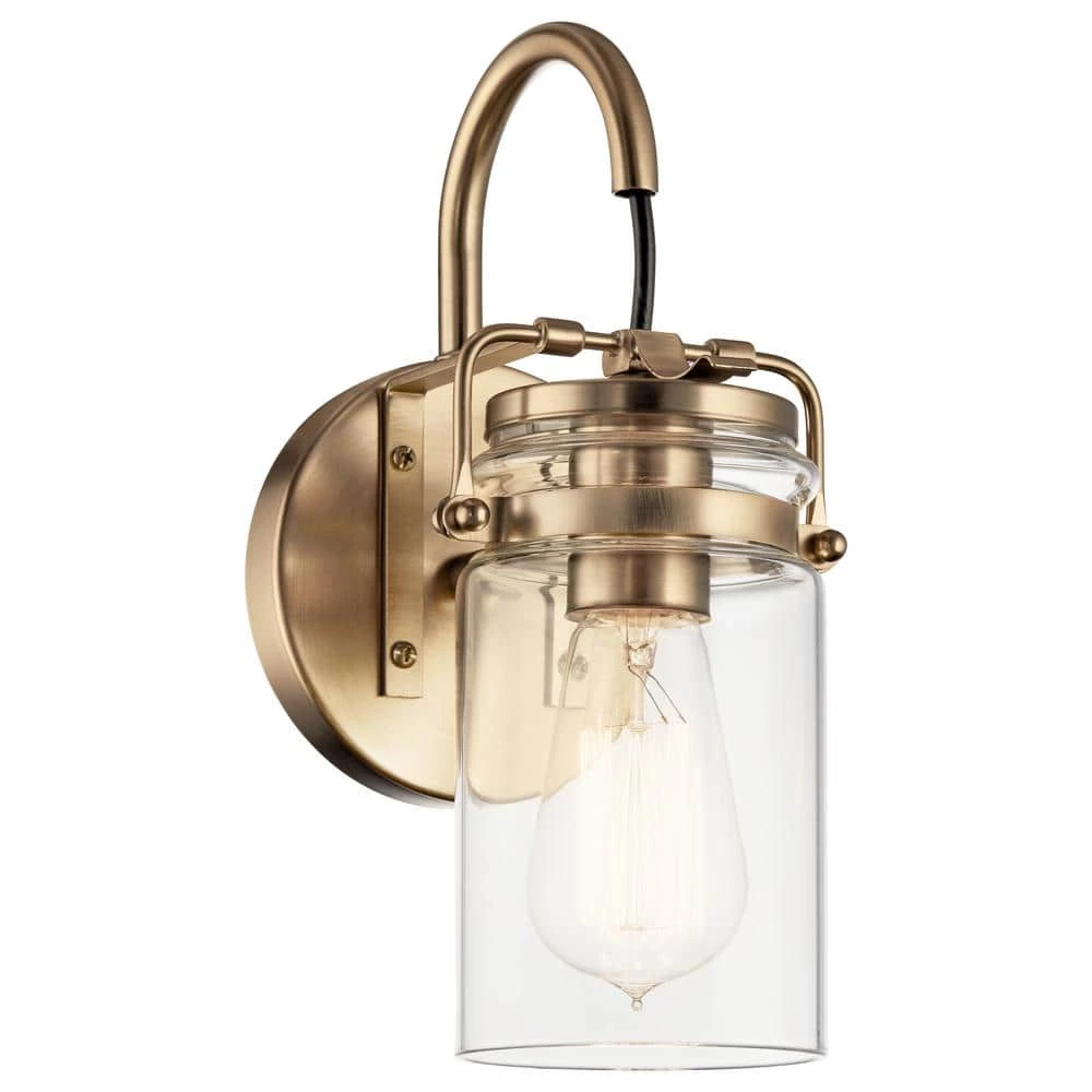 Brinley 1-Light Champagne Bronze Bathroom Indoor Wall Sconce with Clear Glass Shade by KICHLER 3 Brinley 1-Light Champagne Bronze Bathroom Indoor Wall Sconce with Clear Glass Shade by KICHLER