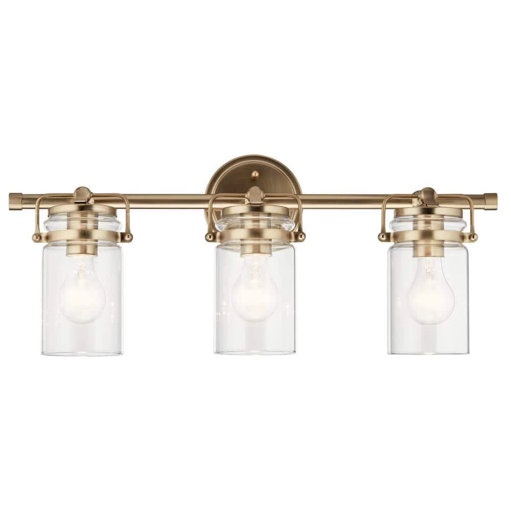 Brinley 24 in. 3-Light Champagne Bronze Bathroom Vanity Light with Clear Glass by KICHLER 6 Brinley 24 in. 3-Light Champagne Bronze Bathroom Vanity Light with Clear Glass by KICHLER - Image 4