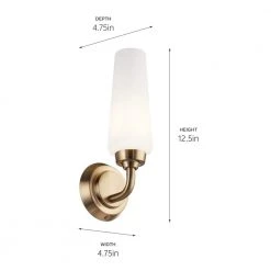 Truby 11.5 in. 1-Light Champagne Bronze Bathroom Indoor Wall Sconce with Satin Etched Cased Opal Glass by KICHLER -Kichler Sales champagne bronze kichler vanity lighting 55073cpz 66 1000