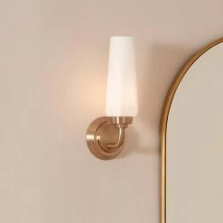 Truby 11.5 in. 1-Light Champagne Bronze Bathroom Indoor Wall Sconce with Satin Etched Cased Opal Glass by KICHLER -Kichler Sales champagne bronze kichler vanity lighting 55073cpz 76 1000