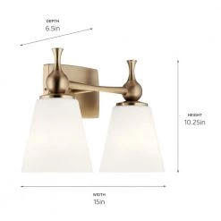 Cosabella 15 in. 2-Light Champagne Bronze Bathroom Vanity Light with Satin Etched Cased Opal Glass by KICHLER -Kichler Sales champagne bronze kichler vanity lighting 55091cpz 44 1000