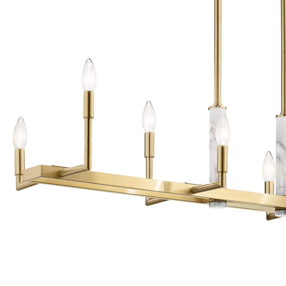 Laurent 8-Light Champagne Gold Mid-Century Modern Dining Room Linear Chandelier with White Fabric Shade by KICHLER 7 Laurent 8-Light Champagne Gold Mid-Century Modern Dining Room Linear Chandelier with White Fabric Shade by KICHLER - Image 5