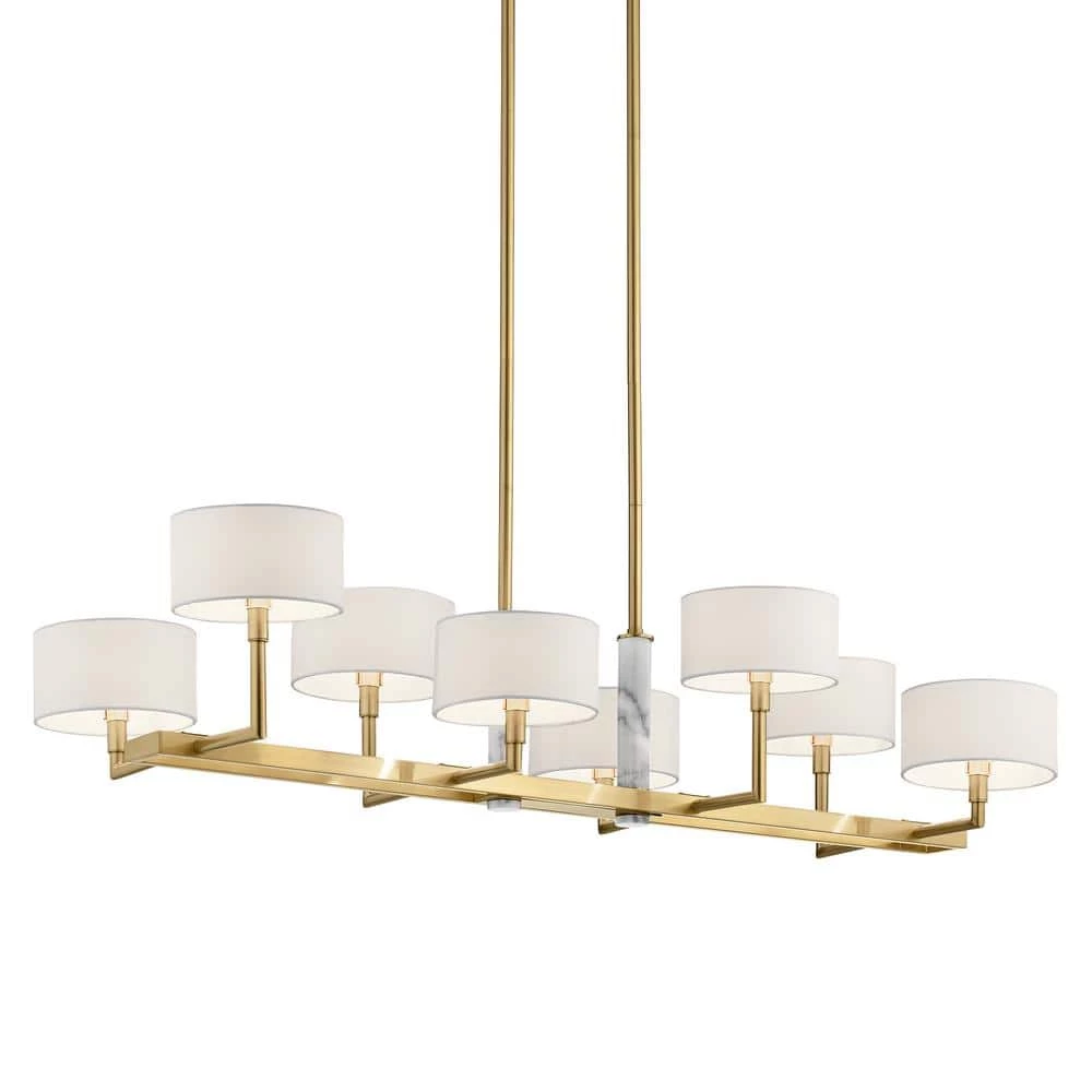 Laurent 8-Light Champagne Gold Mid-Century Modern Dining Room Linear Chandelier with White Fabric Shade by KICHLER 4 Laurent 8-Light Champagne Gold Mid-Century Modern Dining Room Linear Chandelier with White Fabric Shade by KICHLER - Image 2