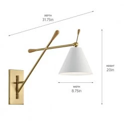 Finnick 20 in. 1-Light Champagne Gold and Natural Maple Bathroom Indoor Wall Sconce with White Shade by KICHLER -Kichler Sales champagne gold kichler wall sconces 52339cg 1f 1000