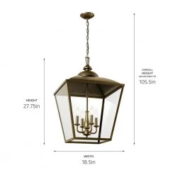 Dame 4-Light Character Bronze Vintage Lantern Foyer Pendant Hanging Light with Clear Glass by KICHLER -Kichler Sales character bronze kichler chandeliers 52475chz 44 1000
