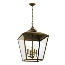 Dame 4-Light Character Bronze Vintage Lantern Foyer Pendant Hanging Light with Clear Glass by KICHLER