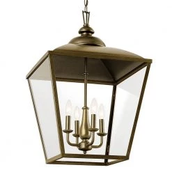 Dame 4-Light Character Bronze Vintage Lantern Foyer Pendant Hanging Light with Clear Glass by KICHLER -Kichler Sales character bronze kichler chandeliers 52475chz c3 1000