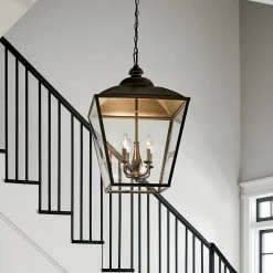 Dame 4-Light Character Bronze Vintage Lantern Foyer Pendant Hanging Light with Clear Glass by KICHLER -Kichler Sales character bronze kichler chandeliers 52475chz fa 1000