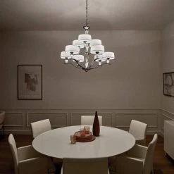 Crystal Persuasion 9-Light Chrome Transitional Dining Room Chandelier with White Fabric Shade by KICHLER -Kichler Sales chrome kichler chandeliers 42031ch 1f 1000