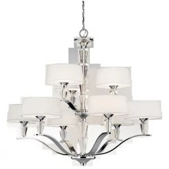 Crystal Persuasion 9-Light Chrome Transitional Dining Room Chandelier with White Fabric Shade by KICHLER
