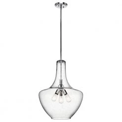 Everly 27.5 in. 3-Light Chrome Transitional Kitchen Bell Pendant Hanging Light with Clear Seeded Glass by KICHLER