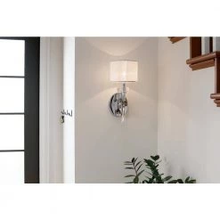 Parker Point 1-Light Chrome Bathroom Indoor Wall Sconce with Optical Crystal Accents and Organza Fabric by KICHLER -Kichler Sales chrome kichler vanity lighting 42634ch 4f 1000