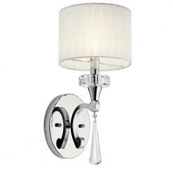 Parker Point 1-Light Chrome Bathroom Indoor Wall Sconce with Optical Crystal Accents and Organza Fabric by KICHLER