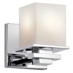 Tully 1-Light Chrome Bathroom Indoor Wall Sconce with Satin Etched Cased Opal Glass Shade by KICHLER