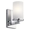 Crosby 1-Light Chrome Bathroom Indoor Wall Sconce with Satin Etched Cased Opal Glass Shade by KICHLER -Kichler Sales chrome kichler vanity lighting 45495ch 64 1000