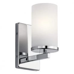 Crosby 1-Light Chrome Bathroom Indoor Wall Sconce with Satin Etched Cased Opal Glass Shade by KICHLER