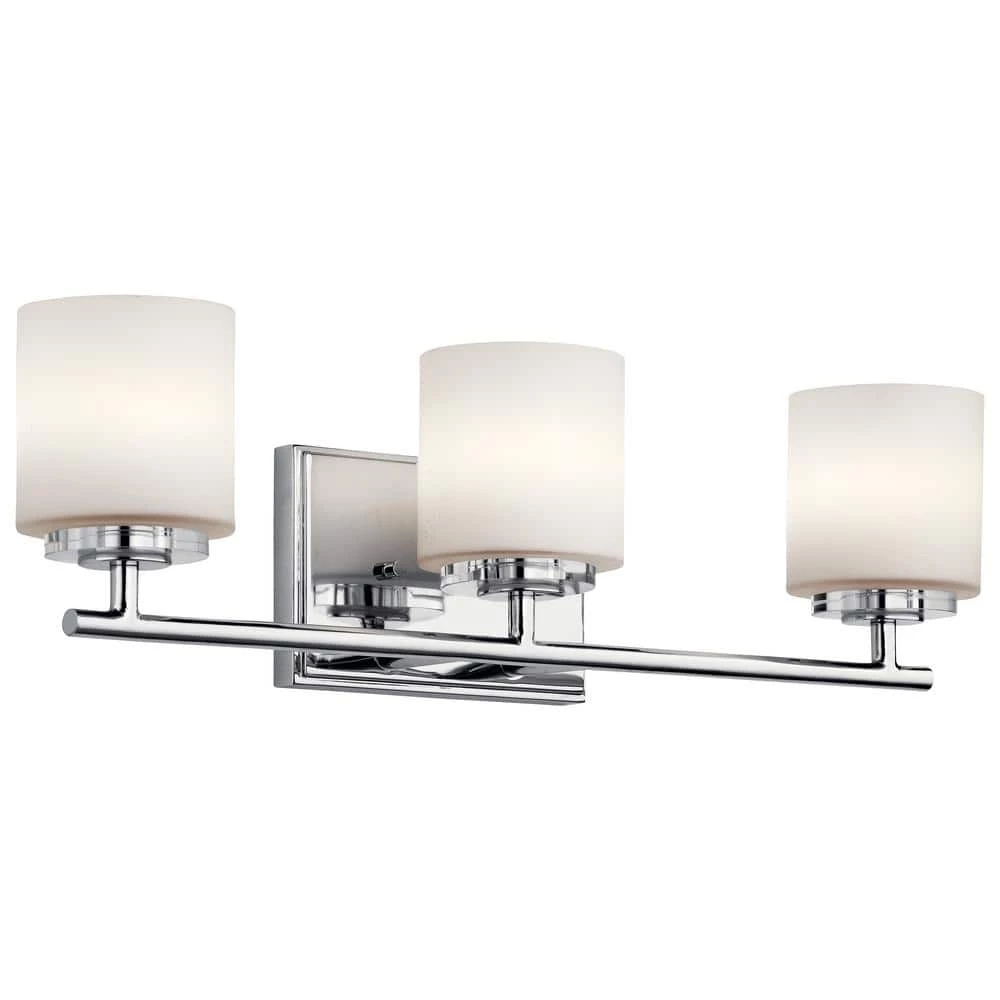 Ohara 3-Light Chrome Bathroom Vanity Light with Satin Etched Cased Opal Glass by KICHLER 3 Ohara 3-Light Chrome Bathroom Vanity Light with Satin Etched Cased Opal Glass by KICHLER