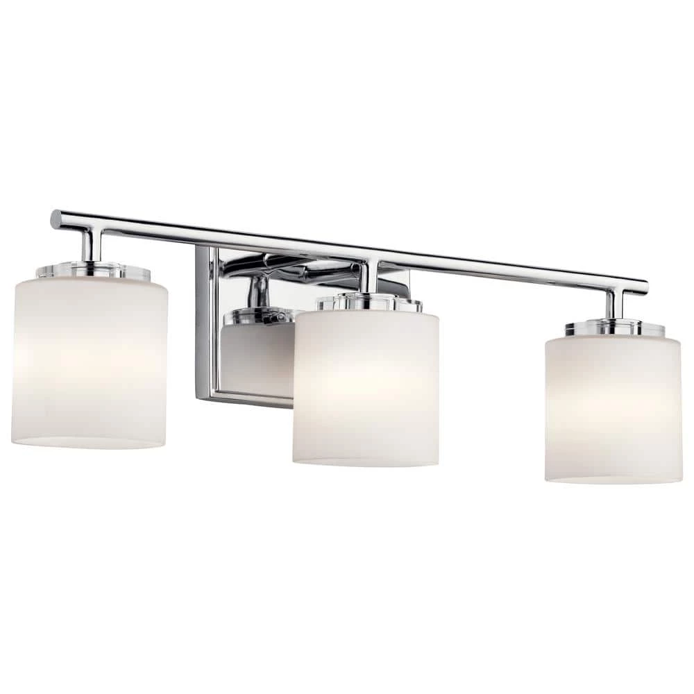 Ohara 3-Light Chrome Bathroom Vanity Light with Satin Etched Cased Opal Glass by KICHLER 4 Ohara 3-Light Chrome Bathroom Vanity Light with Satin Etched Cased Opal Glass by KICHLER - Image 2