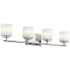 O'Hara 4-Light Chrome Bathroom Vanity Light with Satin Etched Cased Opal Glass by KICHLER -Kichler Sales chrome kichler vanity lighting 45503ch 64 1000