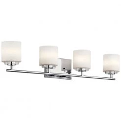 O'Hara 4-Light Chrome Bathroom Vanity Light with Satin Etched Cased Opal Glass by KICHLER