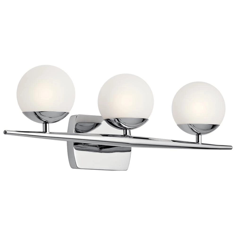 Jasper 6.25 in. 3-Light Chrome Bathroom Vanity Light with Etched Glass Shade by KICHLER 3 Jasper 6.25 in. 3-Light Chrome Bathroom Vanity Light with Etched Glass Shade by KICHLER