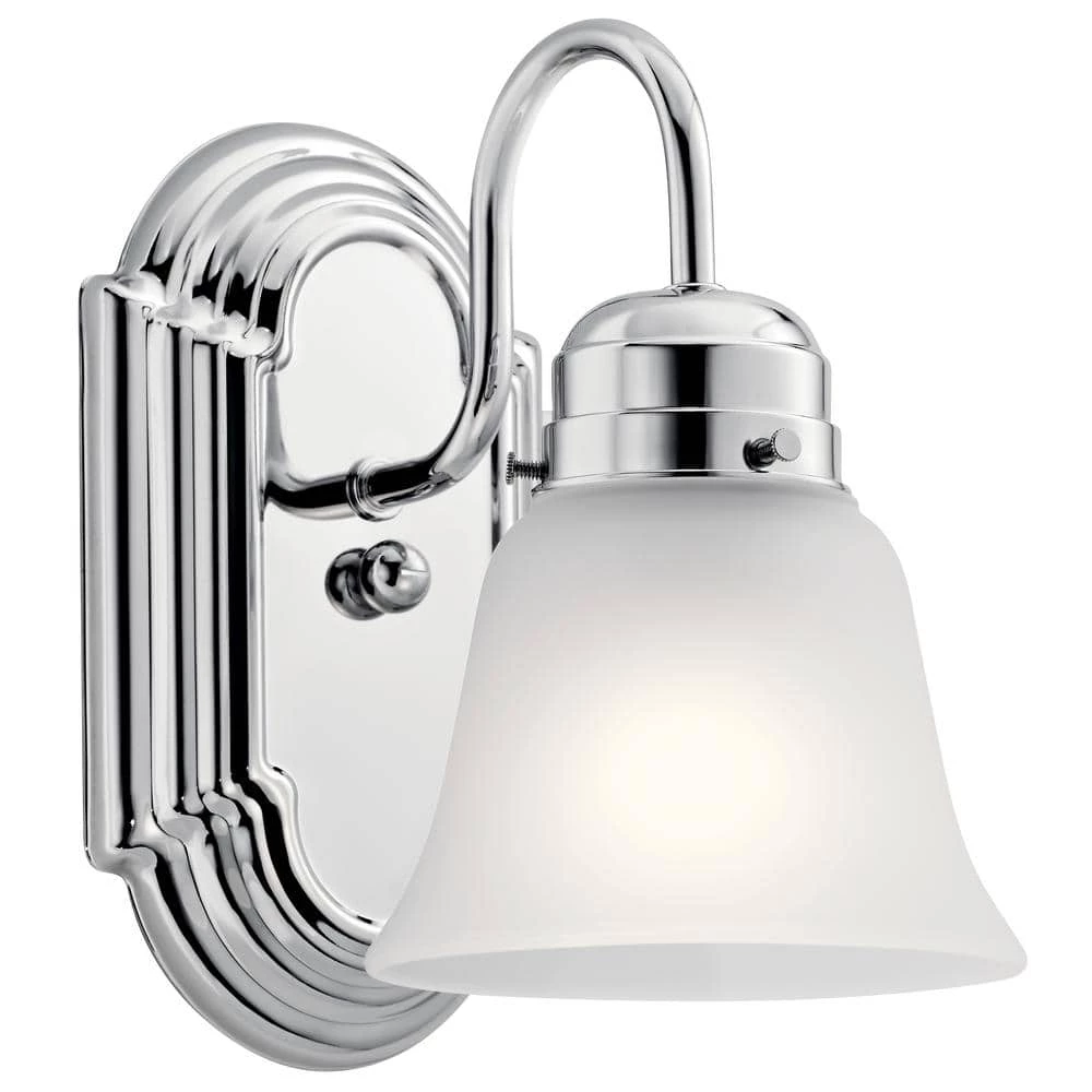 Independence 1-Light Chrome Bathroom Indoor Wall Sconce with Satin Etched Glass Shade by KICHLER 3 Independence 1-Light Chrome Bathroom Indoor Wall Sconce with Satin Etched Glass Shade by KICHLER