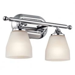 Ansonia 8 in. 2-Light Chrome Bathroom Vanity Light with Etched Glass Shade by KICHLER
