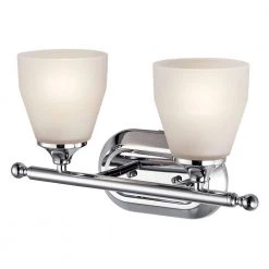 Ansonia 8 in. 2-Light Chrome Bathroom Vanity Light with Etched Glass Shade by KICHLER -Kichler Sales chrome kichler vanity lighting 5447ch c3 1000