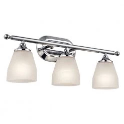 Ansonia 8 in. 3-Light Chrome Bathroom Vanity Light with Etched Glass Shade by KICHLER