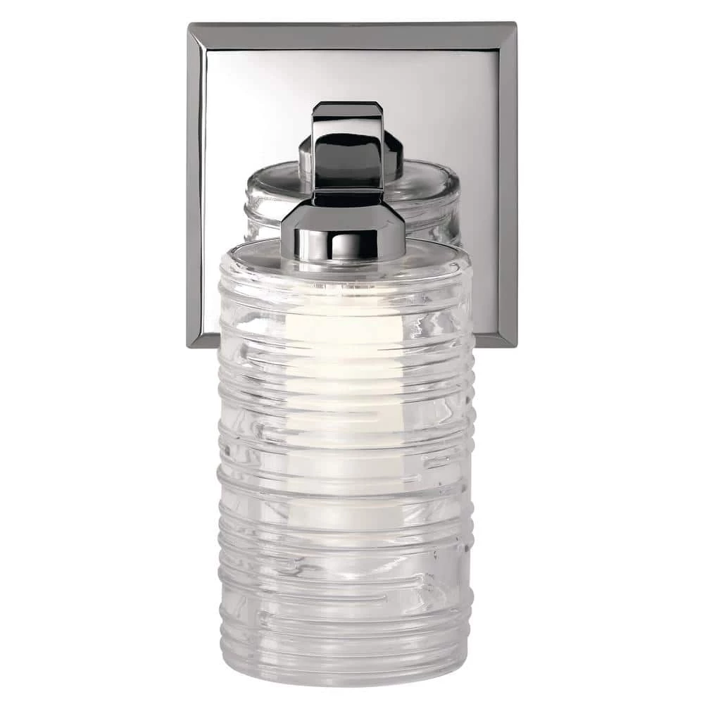 Giarosa 10 in 1-Light Chrome Bathroom Indoor Wall Sconce with Clear Ribbed Outer Glass and Satin Etched Opal Inner Glass by KICHLER 6 Giarosa 10 in 1-Light Chrome Bathroom Indoor Wall Sconce with Clear Ribbed Outer Glass and Satin Etched Opal Inner Glass by KICHLER - Image 4