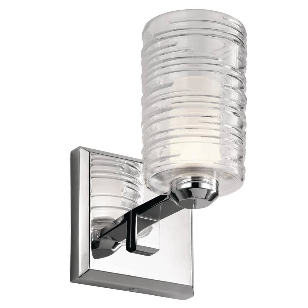 Giarosa 10 in 1-Light Chrome Bathroom Indoor Wall Sconce with Clear Ribbed Outer Glass and Satin Etched Opal Inner Glass by KICHLER 3 Giarosa 10 in 1-Light Chrome Bathroom Indoor Wall Sconce with Clear Ribbed Outer Glass and Satin Etched Opal Inner Glass by KICHLER