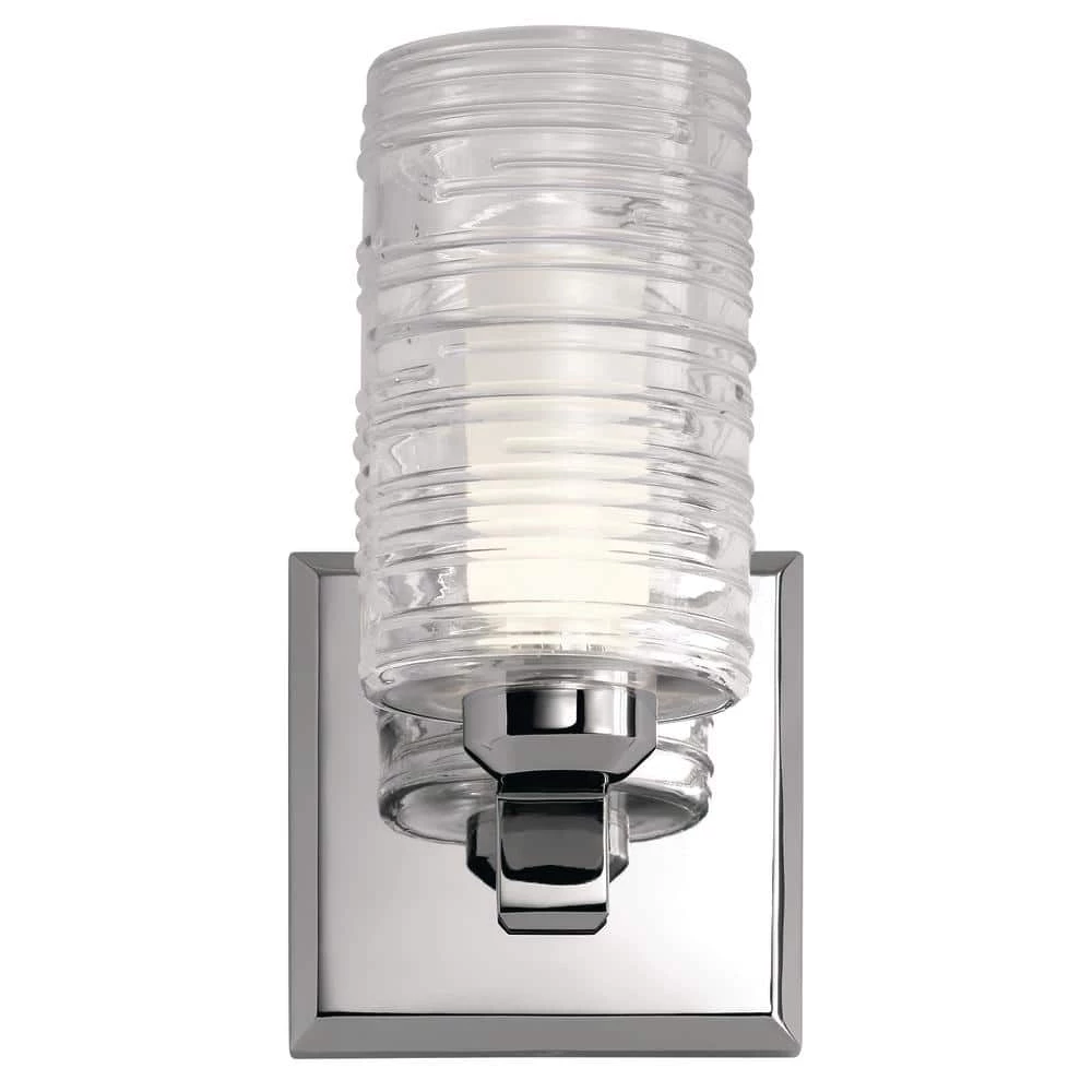 Giarosa 10 in 1-Light Chrome Bathroom Indoor Wall Sconce with Clear Ribbed Outer Glass and Satin Etched Opal Inner Glass by KICHLER 4 Giarosa 10 in 1-Light Chrome Bathroom Indoor Wall Sconce with Clear Ribbed Outer Glass and Satin Etched Opal Inner Glass by KICHLER - Image 2