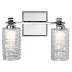 Giarosa 15 in. 2-Light Chrome Bathroom Vanity Light with Clear Ribbed Glass by KICHLER -Kichler Sales chrome kichler vanity lighting 55096ch 1f 1000